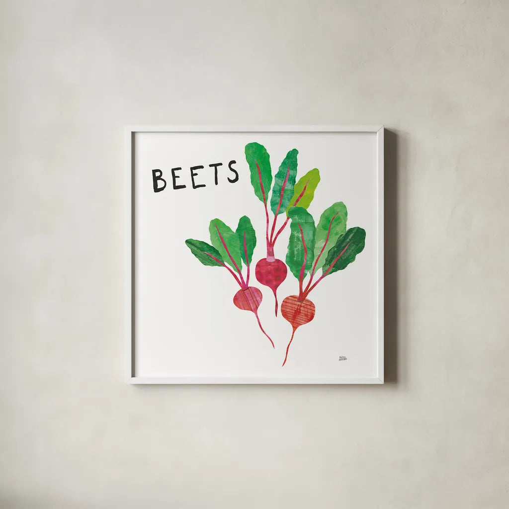Kitchen Garden V by Melissa Averinos. Shown in a crisp white glass frame for a clean and minimalist style. Available as an archival giclee rolled canvas, fine art paper, or poster print. SKU 33388a.
