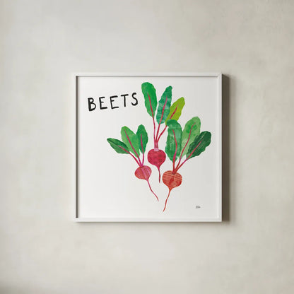 Kitchen Garden V by Melissa Averinos. Shown in a crisp white glass frame for a clean and minimalist style. Available as an archival giclee rolled canvas, fine art paper, or poster print. SKU 33388a.