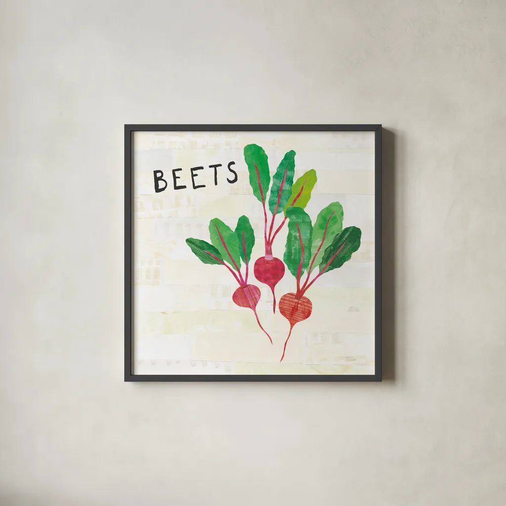 Kitchen Garden V Cream by Melissa Averinos. Shown in a sleek black glass frame for a contemporary gallery look. Available as an archival giclee rolled canvas, fine art paper, or poster print. SKU 35526a.