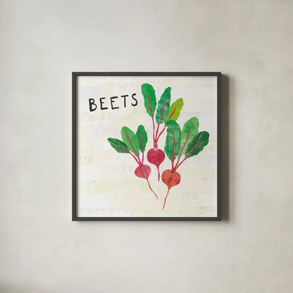 Kitchen Garden V Cream by Melissa Averinos. Shown in a sleek black glass frame for a contemporary gallery look. Available as an archival giclee rolled canvas, fine art paper, or poster print. SKU 35526a.