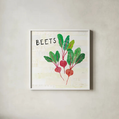 Kitchen Garden V Cream by Melissa Averinos. Shown in a crisp white glass frame for a clean and minimalist style. Available as an archival giclee rolled canvas, fine art paper, or poster print. SKU 35526a.