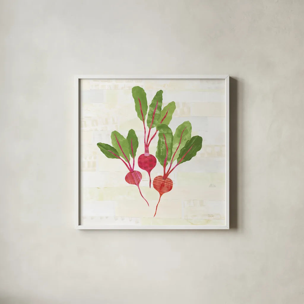 Kitchen Garden V No Words by Melissa Averinos. Shown in a crisp white glass frame for a clean and minimalist style. Available as an archival giclee rolled canvas, fine art paper, or poster print. SKU 68115a.