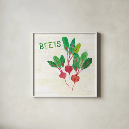 Kitchen Garden V v2 by Melissa Averinos. Shown in a crisp white glass frame for a clean and minimalist style. Available as an archival giclee rolled canvas, fine art paper, or poster print. SKU 56982a.
