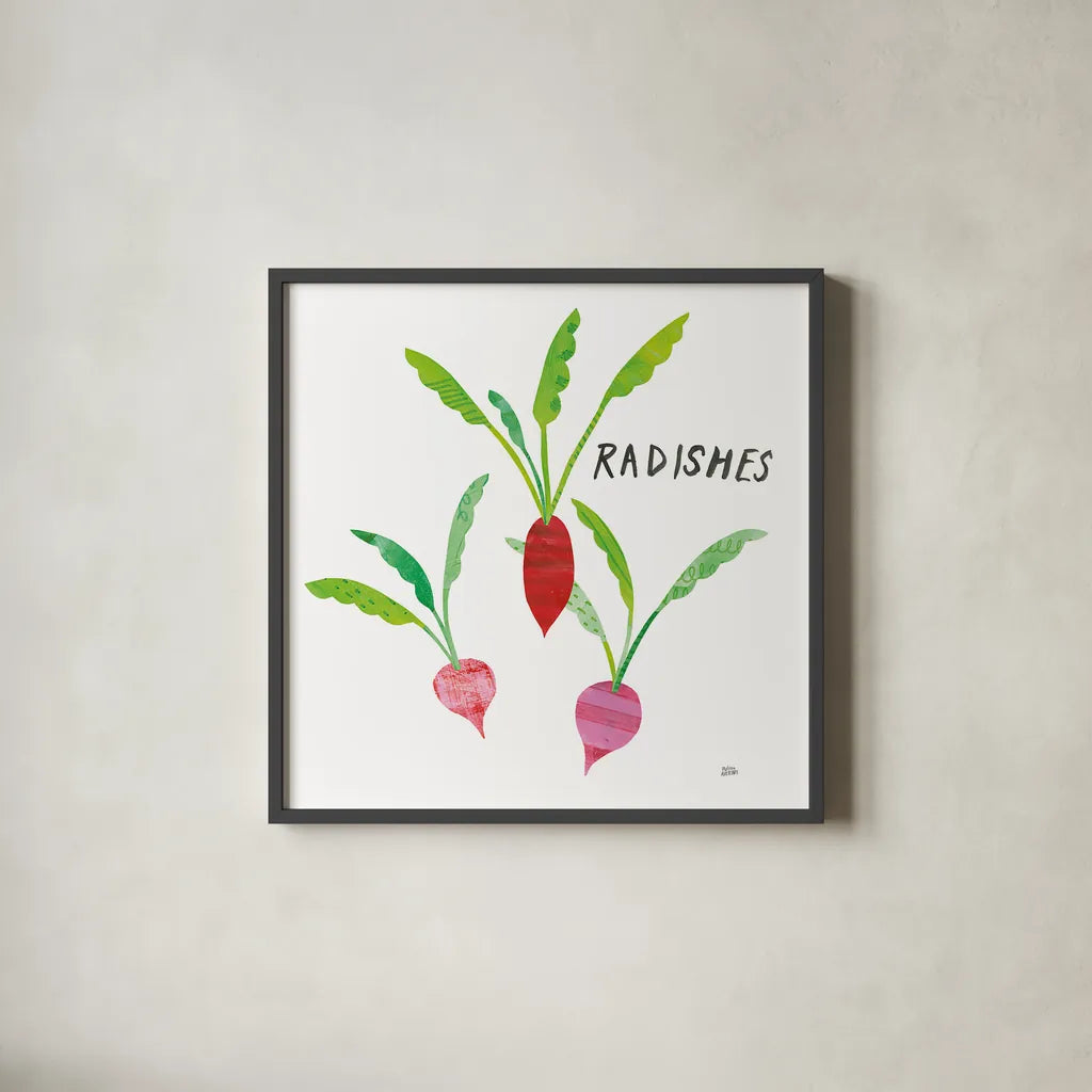 Kitchen Garden VI by Melissa Averinos. Shown in a sleek black glass frame for a contemporary gallery look. Available as an archival giclee rolled canvas, fine art paper, or poster print. SKU 33389a.