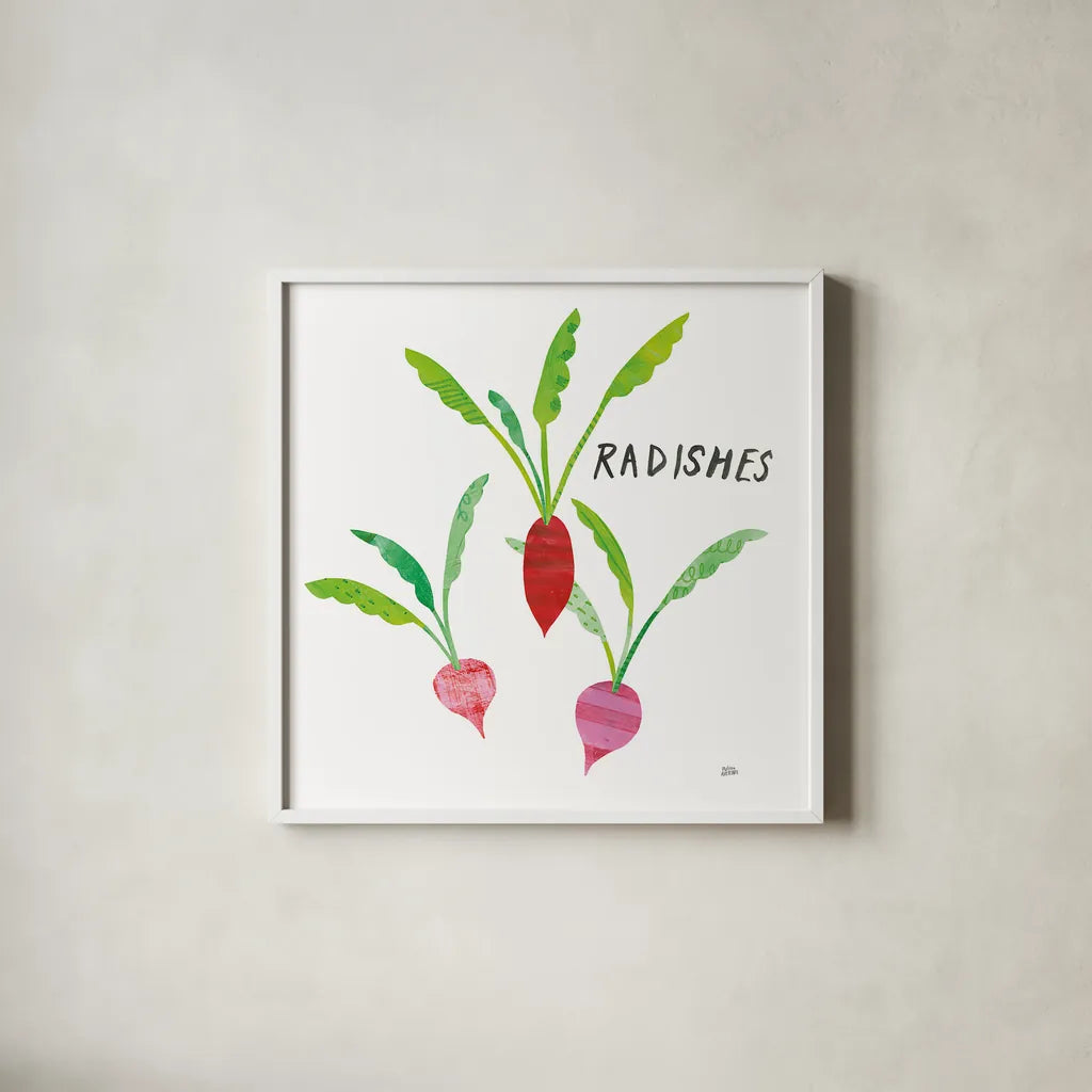 Kitchen Garden VI by Melissa Averinos. Shown in a crisp white glass frame for a clean and minimalist style. Available as an archival giclee rolled canvas, fine art paper, or poster print. SKU 33389a.