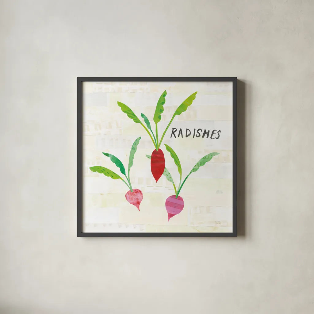 Kitchen Garden VI Cream by Melissa Averinos. Shown in a sleek black glass frame for a contemporary gallery look. Available as an archival giclee rolled canvas, fine art paper, or poster print. SKU 35527a.