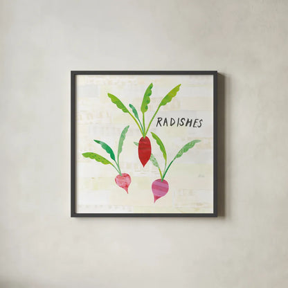 Kitchen Garden VI Cream by Melissa Averinos. Shown in a sleek black glass frame for a contemporary gallery look. Available as an archival giclee rolled canvas, fine art paper, or poster print. SKU 35527a.