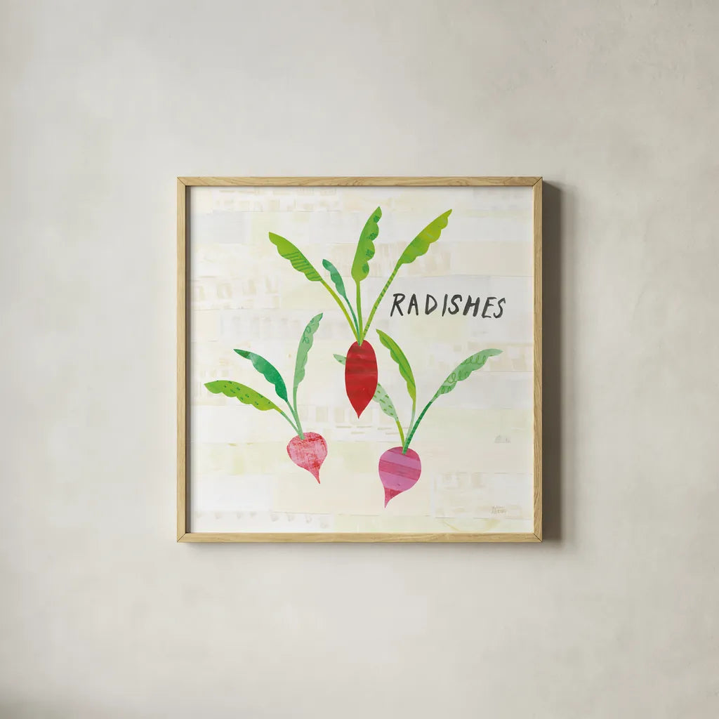 Kitchen Garden VI Cream by Melissa Averinos. Shown in a natural wood glass frame for a timeless modern aesthetic. Available as an archival giclee rolled canvas, fine art paper, or poster print. SKU 35527a.