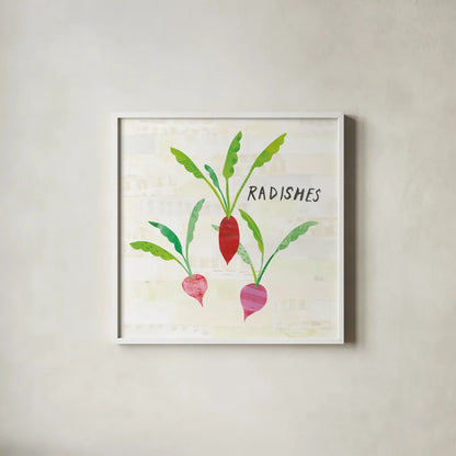 Kitchen Garden VI Cream by Melissa Averinos. Shown in a crisp white glass frame for a clean and minimalist style. Available as an archival giclee rolled canvas, fine art paper, or poster print. SKU 35527a.