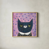 Kooky Cat I by Melissa Averinos. Shown in a natural wood glass frame for a timeless modern aesthetic. Available as an archival giclee rolled canvas, fine art paper, or poster print. SKU 86836a.