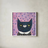 Kooky Cat I by Melissa Averinos. Shown in a crisp white glass frame for a clean and minimalist style. Available as an archival giclee rolled canvas, fine art paper, or poster print. SKU 86836a.