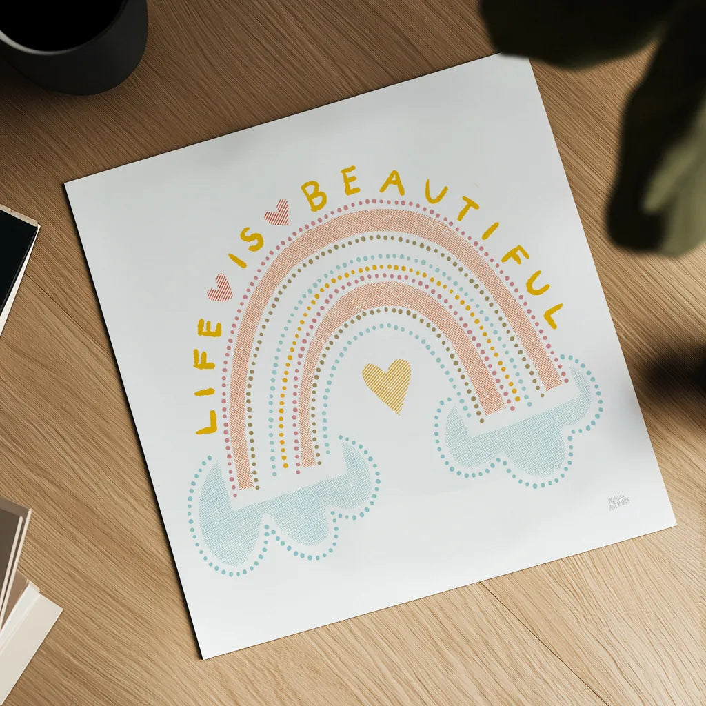 Life is Beautiful by Melissa Averinos. Shown as a detailed flat fine art print, highlighting archival giclee quality. Available as an archival giclee rolled canvas, fine art paper, or poster print. SKU 59988a.