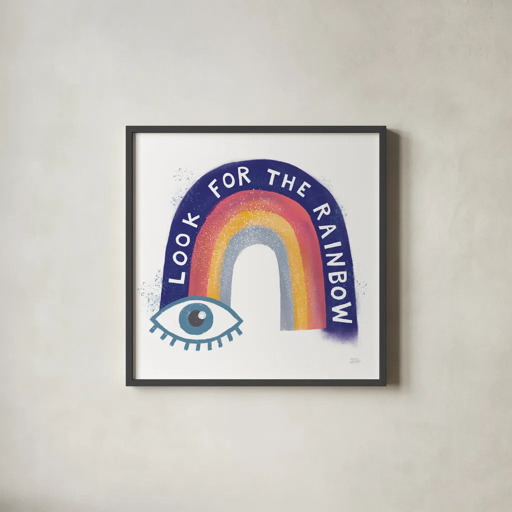 Look For the Rainbow by Melissa Averinos. Shown in a sleek black glass frame for a contemporary gallery look. Available as an archival giclee rolled canvas, fine art paper, or poster print. SKU 59978a.