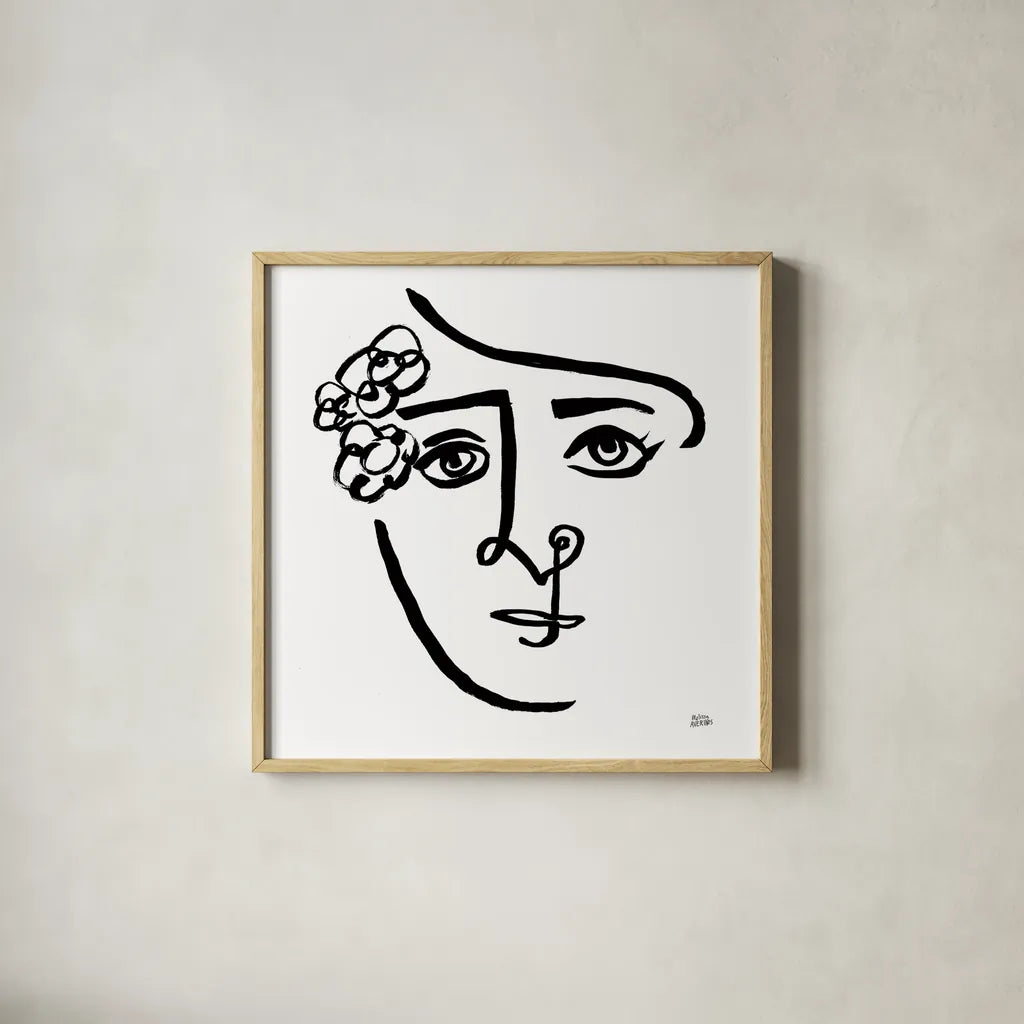 Making Faces III Crop by Melissa Averinos. Shown in a natural wood glass frame for a timeless modern aesthetic. Available as an archival giclee rolled canvas, fine art paper, or poster print. SKU 54521a.