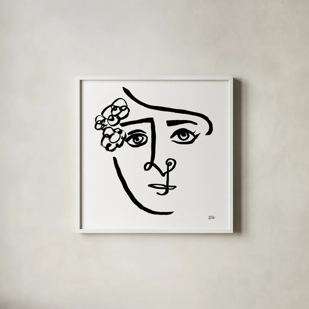 Making Faces III Crop by Melissa Averinos. Shown in a crisp white glass frame for a clean and minimalist style. Available as an archival giclee rolled canvas, fine art paper, or poster print. SKU 54521a.
