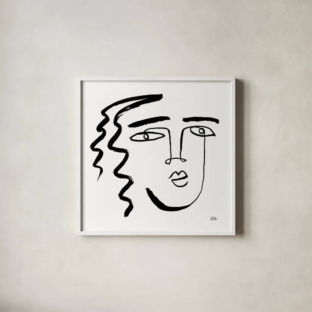 Making Faces V Crop by Melissa Averinos. Shown in a crisp white glass frame for a clean and minimalist style. Available as an archival giclee rolled canvas, fine art paper, or poster print. SKU 54523a.