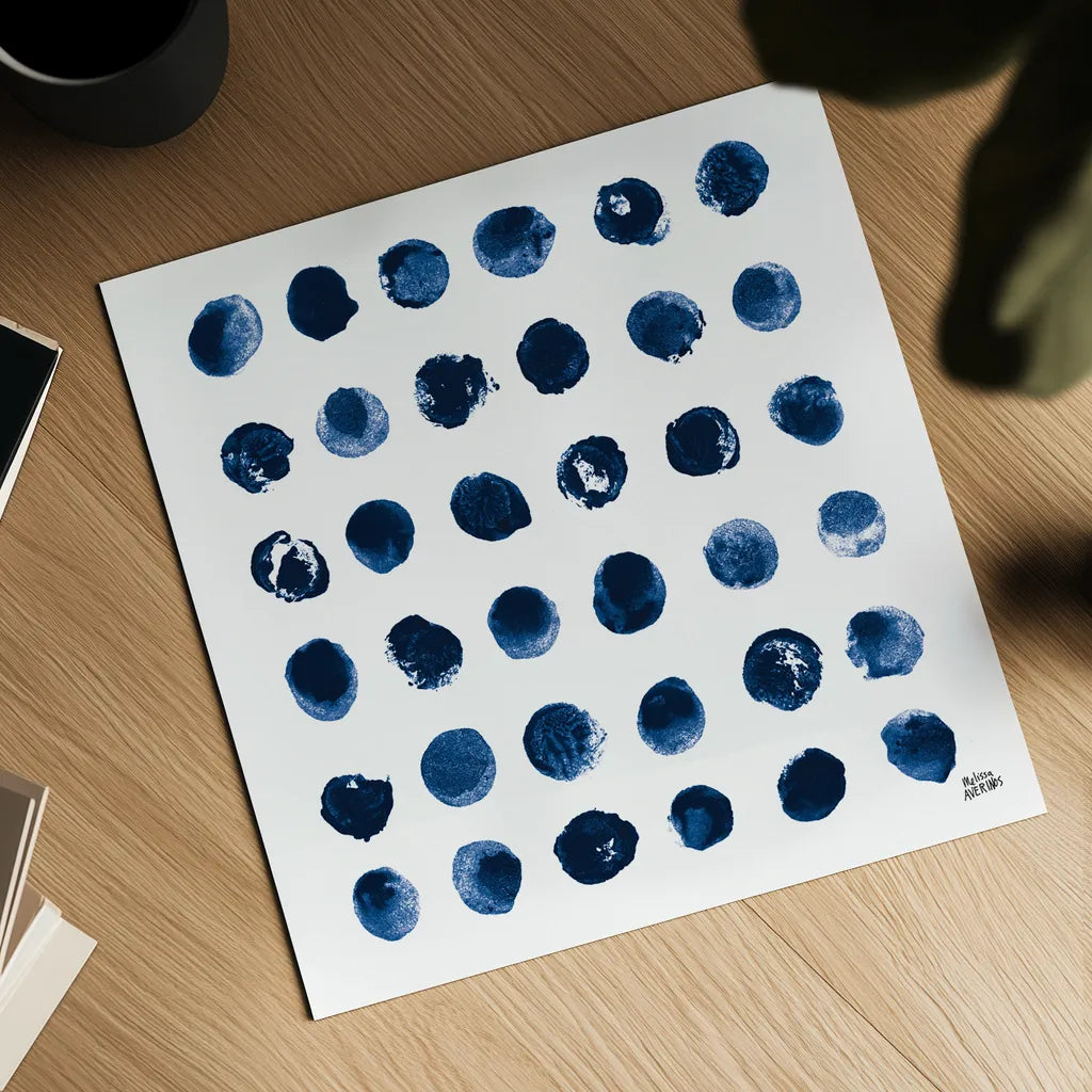 Markmaking Blue Sq I by Melissa Averinos. Shown as a detailed flat fine art print, highlighting archival giclee quality. Available as an archival giclee rolled canvas, fine art paper, or poster print. SKU 67901a.