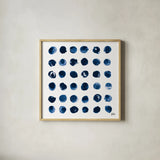 Markmaking Blue Sq I by Melissa Averinos. Shown in a natural wood glass frame for a timeless modern aesthetic. Available as an archival giclee rolled canvas, fine art paper, or poster print. SKU 67901a.