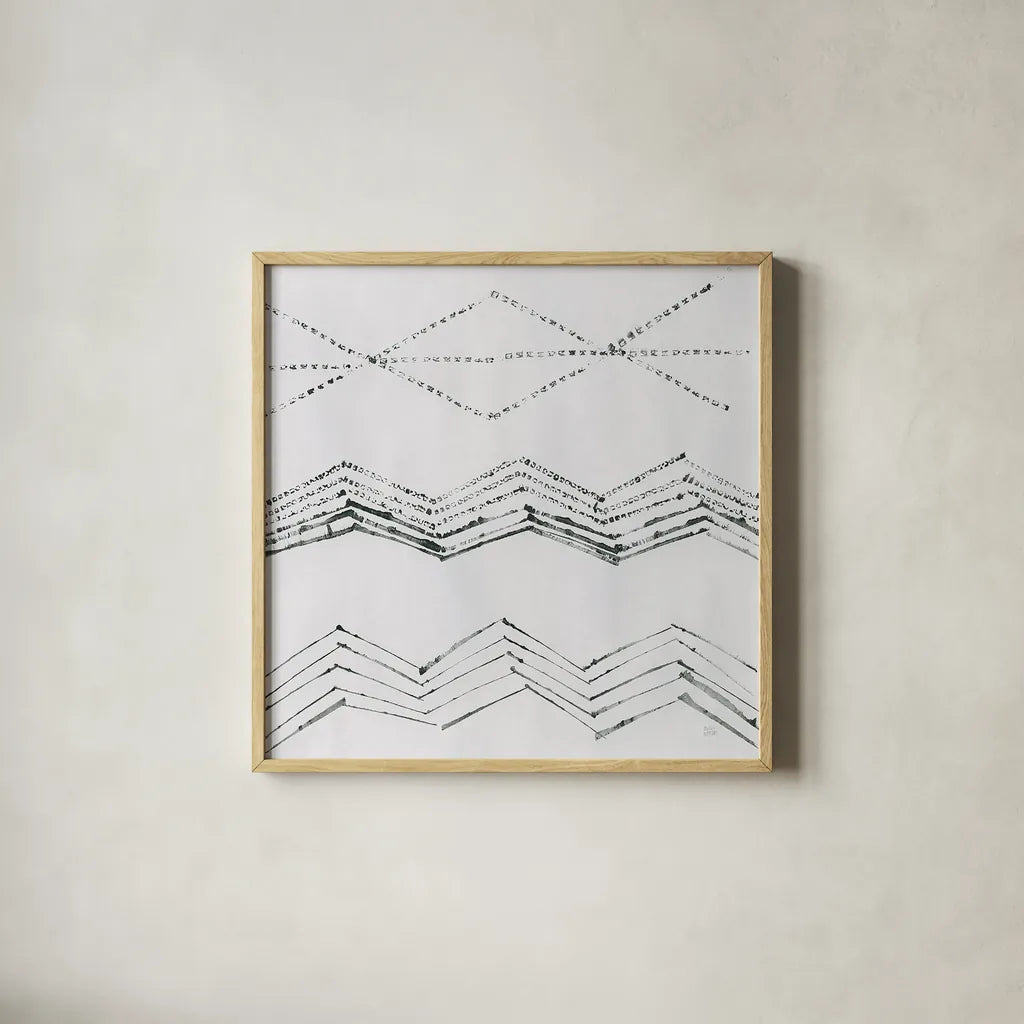 Markmaking Elements II by Melissa Averinos. Shown in a natural wood glass frame for a timeless modern aesthetic. Available as an archival giclee rolled canvas, fine art paper, or poster print. SKU 28962a.