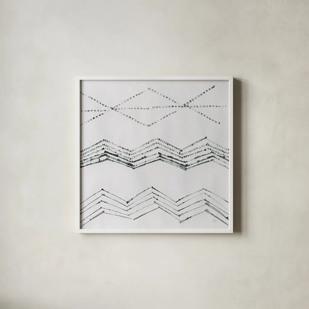Markmaking Elements II by Melissa Averinos. Shown in a crisp white glass frame for a clean and minimalist style. Available as an archival giclee rolled canvas, fine art paper, or poster print. SKU 28962a.