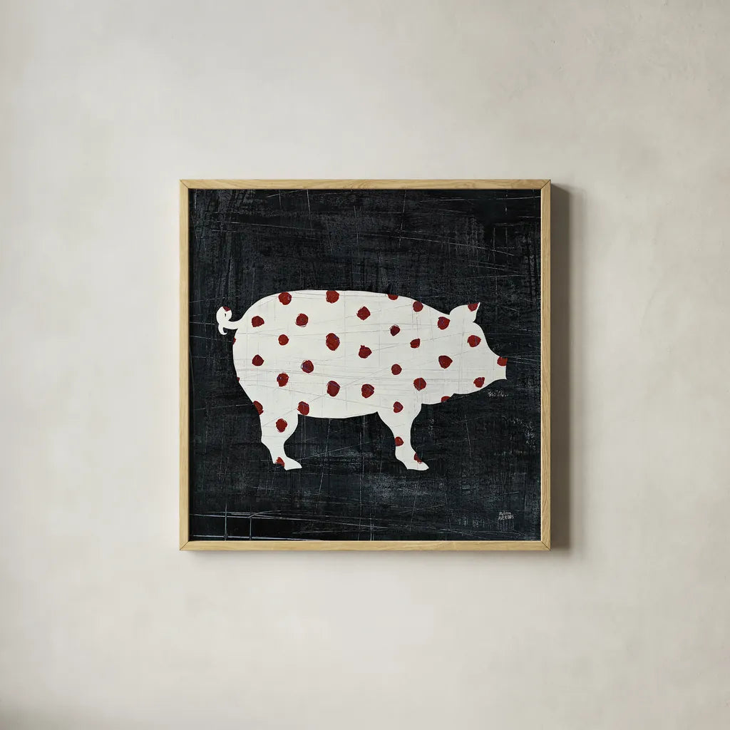 Modern Americana Farm I by Melissa Averinos. Shown in a natural wood glass frame for a timeless modern aesthetic. Available as an archival giclee rolled canvas, fine art paper, or poster print. SKU 25103a.