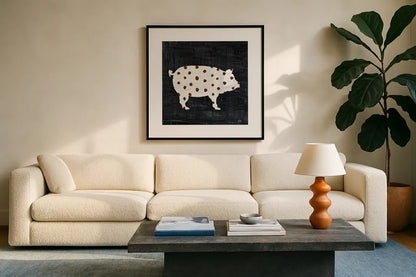 Modern Americana Farm I by Melissa Averinos. Displayed in a glass frame with matte in a clean modern living room. Available as an archival giclee rolled canvas, fine art paper, or poster print. SKU 25103a.