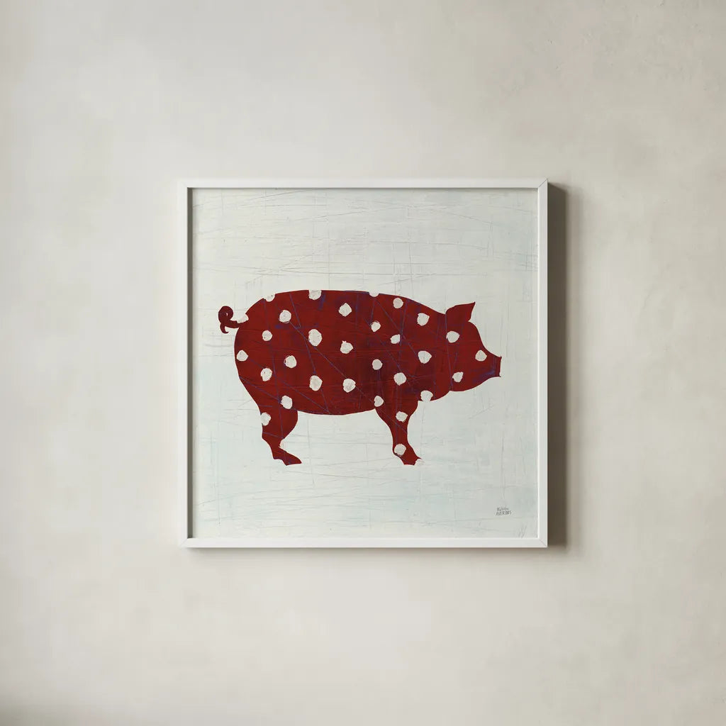 Modern Americana Farm I on White by Melissa Averinos. Shown in a crisp white glass frame for a clean and minimalist style. Available as an archival giclee rolled canvas, fine art paper, or poster print. SKU 25270a.