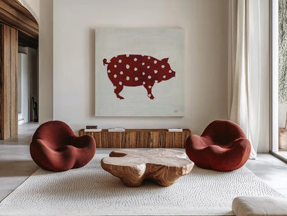 Modern Americana Farm I on White by Melissa Averinos. Shown as extra-large giant wall art in a modern living room. Available as an archival giclee rolled canvas, fine art paper, or poster print. SKU 25270a.