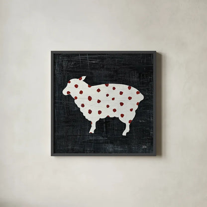 Modern Americana Farm II by Melissa Averinos. Shown in a sleek black glass frame for a contemporary gallery look. Available as an archival giclee rolled canvas, fine art paper, or poster print. SKU 25104a.