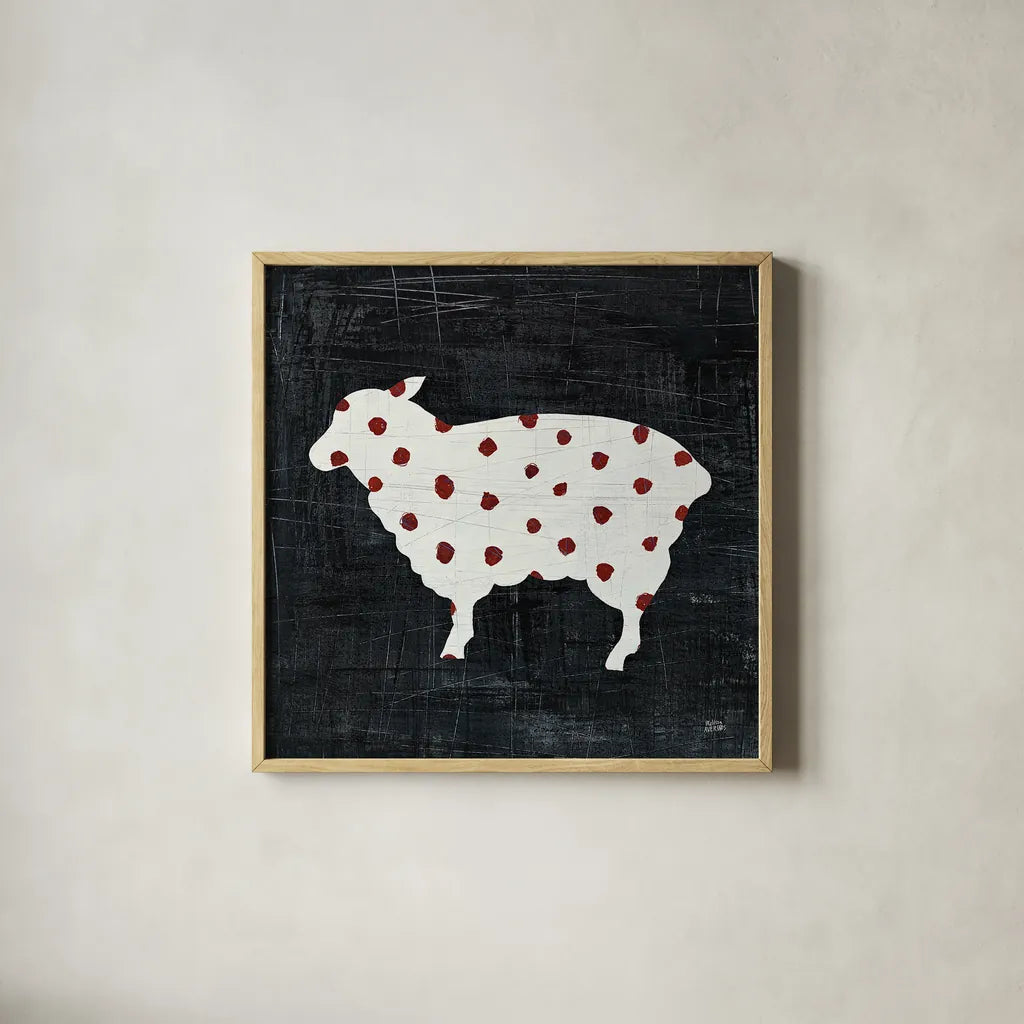 Modern Americana Farm II by Melissa Averinos. Shown in a natural wood glass frame for a timeless modern aesthetic. Available as an archival giclee rolled canvas, fine art paper, or poster print. SKU 25104a.
