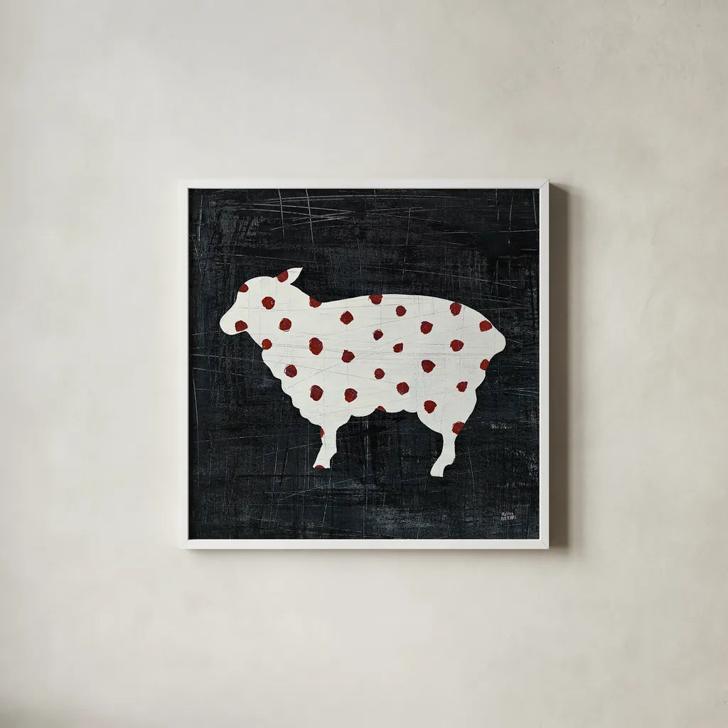 Modern Americana Farm II by Melissa Averinos. Shown in a crisp white glass frame for a clean and minimalist style. Available as an archival giclee rolled canvas, fine art paper, or poster print. SKU 25104a.