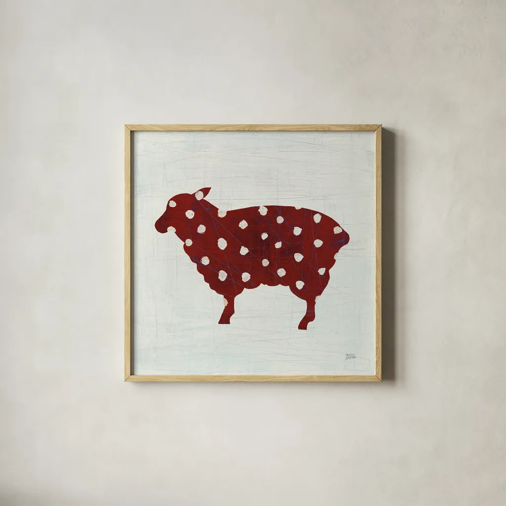 Modern Americana Farm II on White by Melissa Averinos. Shown in a natural wood glass frame for a timeless modern aesthetic. Available as an archival giclee rolled canvas, fine art paper, or poster print. SKU 25271a.