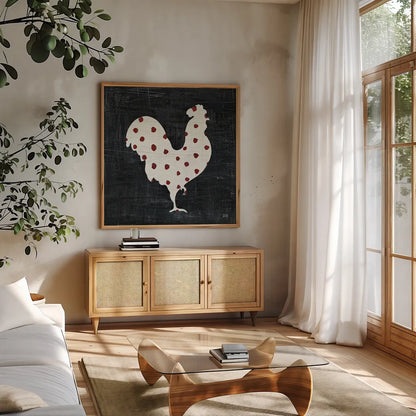 Modern Americana Farm III by Melissa Averinos. Shown in a natural wood frame in a cozy modern living room. Available as an archival giclee rolled canvas, fine art paper, or poster print. SKU 25105a.