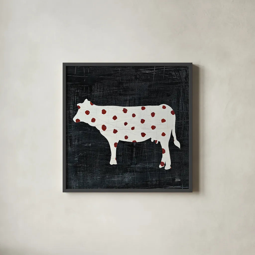 Modern Americana Farm IV by Melissa Averinos. Shown in a sleek black glass frame for a contemporary gallery look. Available as an archival giclee rolled canvas, fine art paper, or poster print. SKU 25106a.