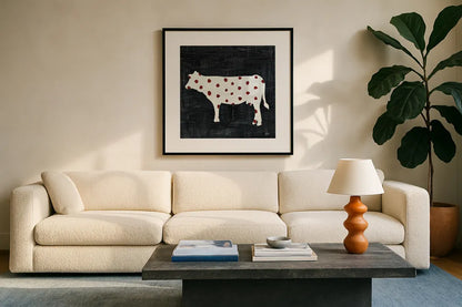 Modern Americana Farm IV by Melissa Averinos. Displayed in a glass frame with matte in a clean modern living room. Available as an archival giclee rolled canvas, fine art paper, or poster print. SKU 25106a.