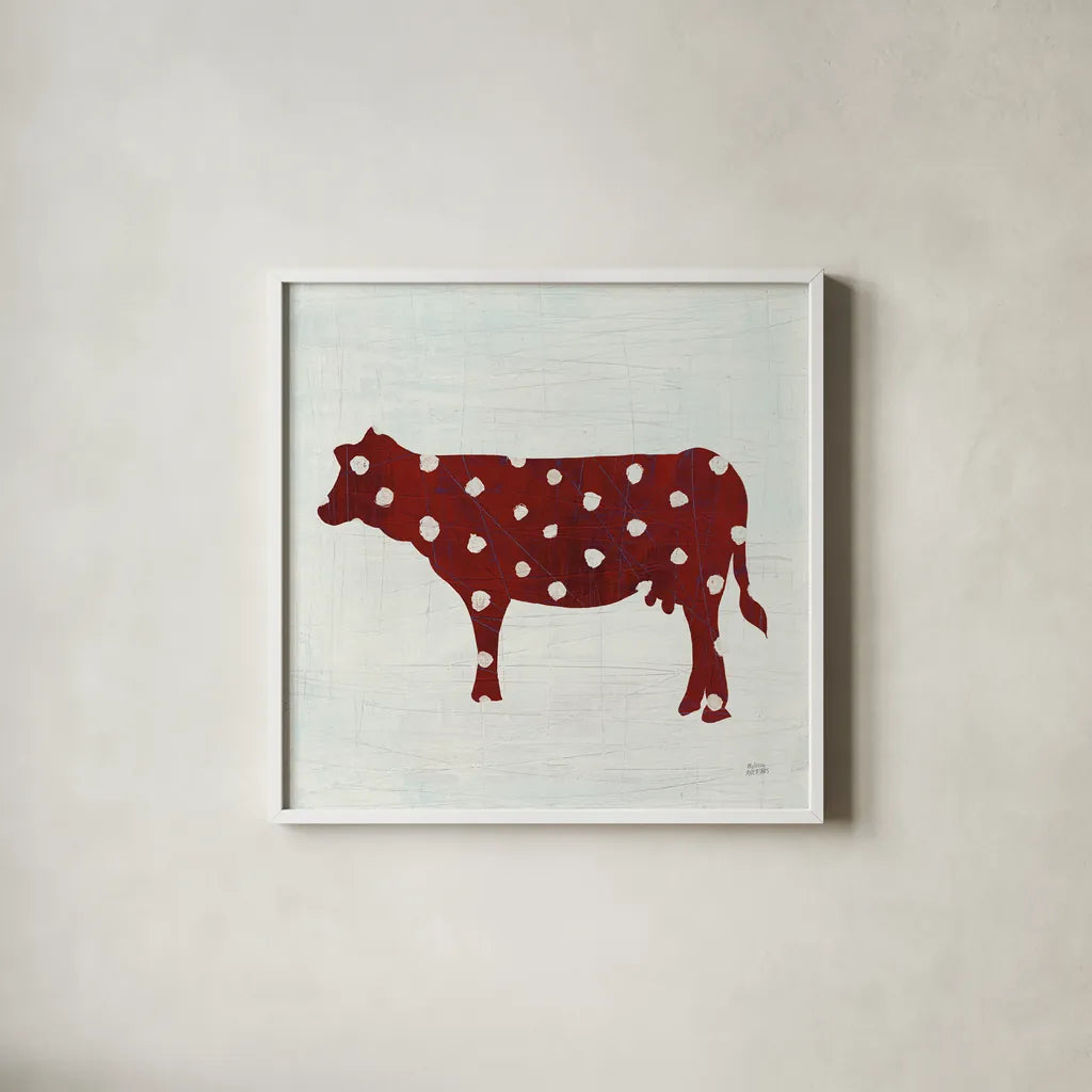 Modern Americana Farm IV on White by Melissa Averinos. Shown in a crisp white glass frame for a clean and minimalist style. Available as an archival giclee rolled canvas, fine art paper, or poster print. SKU 25273a.