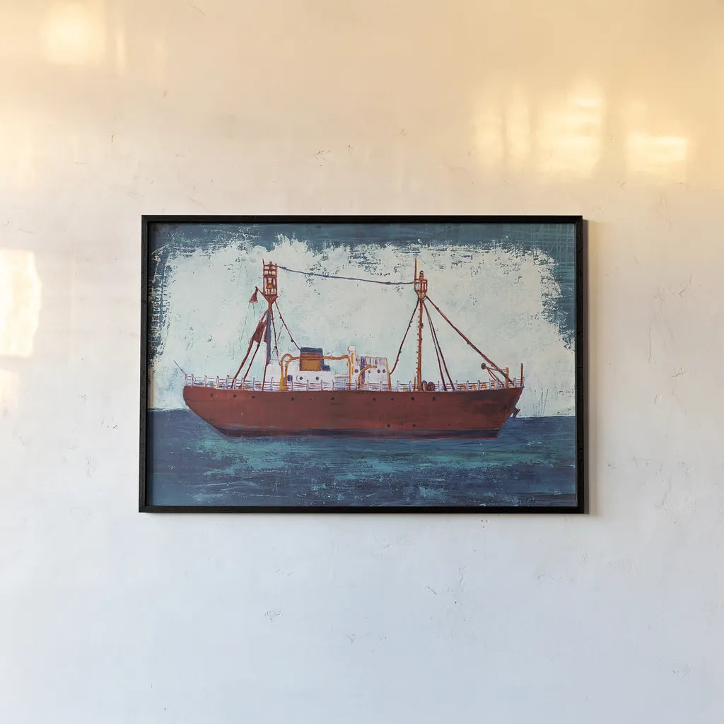 Nantucket Lightship Navy no Words by Melissa Averinos. shown as a paper print in a black flame. Available as a archival giclee rolled canvas, fine art paper, or poster print. SKU 30328i.
