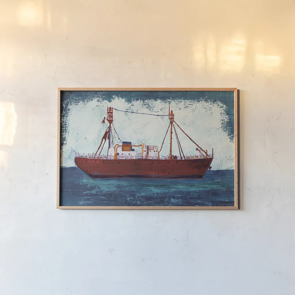 Nantucket Lightship Navy no Words by Melissa Averinos. shown as a paper print in a natural frame. Available as a archival giclee rolled canvas, fine art paper, or poster print. SKU 30328i.