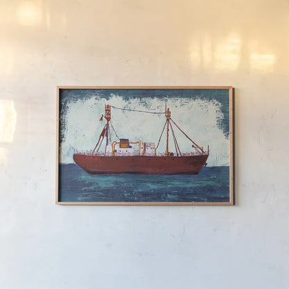 Nantucket Lightship Navy no Words by Melissa Averinos. shown as a paper print in a natural frame. Available as a archival giclee rolled canvas, fine art paper, or poster print. SKU 30328i.