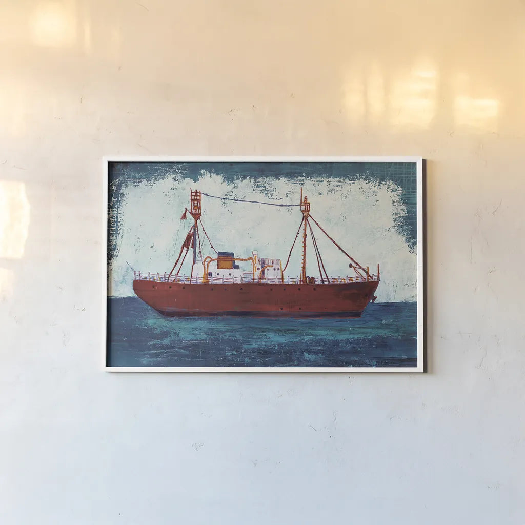 Nantucket Lightship Navy no Words by Melissa Averinos. shown as a paper print in a white frame. Available as a archival giclee rolled canvas, fine art paper, or poster print. SKU 30328i.