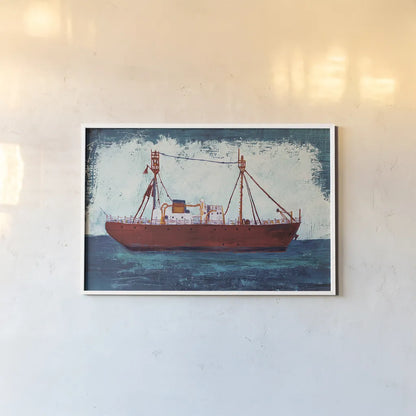 Nantucket Lightship Navy no Words by Melissa Averinos. shown as a paper print in a white frame. Available as a archival giclee rolled canvas, fine art paper, or poster print. SKU 30328i.