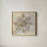 Neutral Mandala I Crop by Melissa Averinos. Shown in a natural wood glass frame for a timeless modern aesthetic. Available as an archival giclee rolled canvas, fine art paper, or poster print. SKU 64582a.