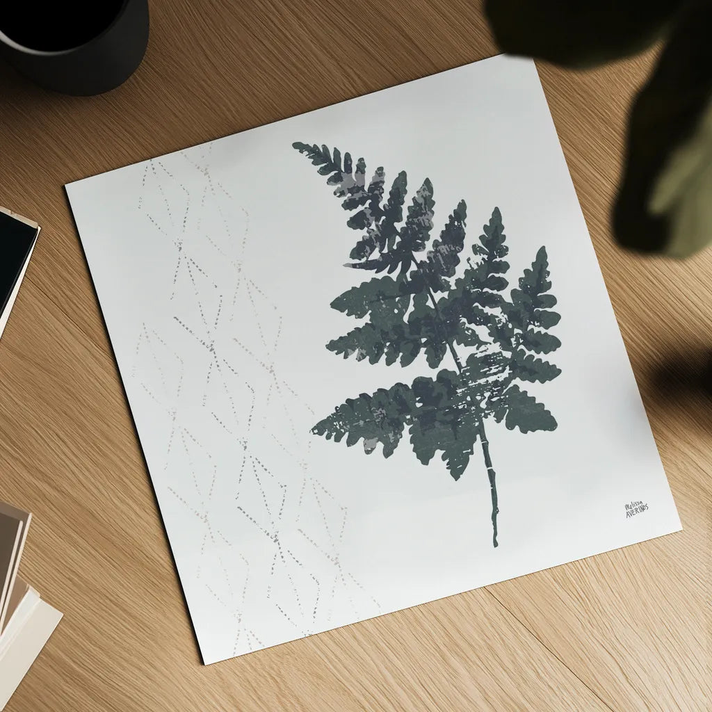 Nordic Fern II by Melissa Averinos. Shown as a detailed flat fine art print, highlighting archival giclee quality. Available as an archival giclee rolled canvas, fine art paper, or poster print. SKU 57295a.