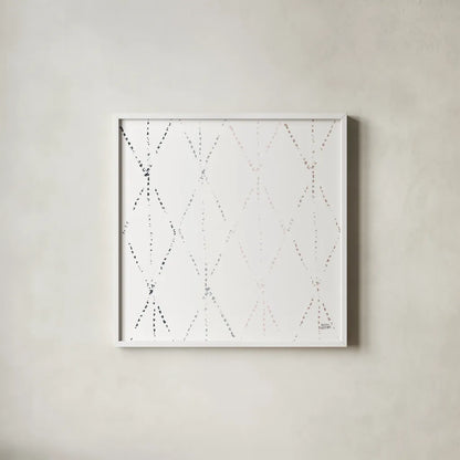 Nordic Geo I by Melissa Averinos. Shown in a crisp white glass frame for a clean and minimalist style. Available as an archival giclee rolled canvas, fine art paper, or poster print. SKU 57296a.
