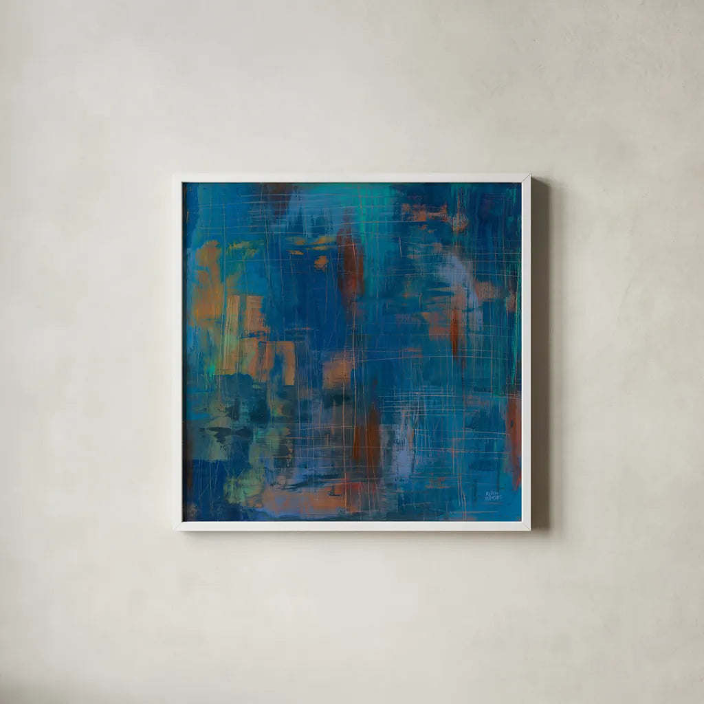 Northern Lights by Melissa Averinos. Shown in a crisp white glass frame for a clean and minimalist style. Available as an archival giclee rolled canvas, fine art paper, or poster print. SKU 24310a.