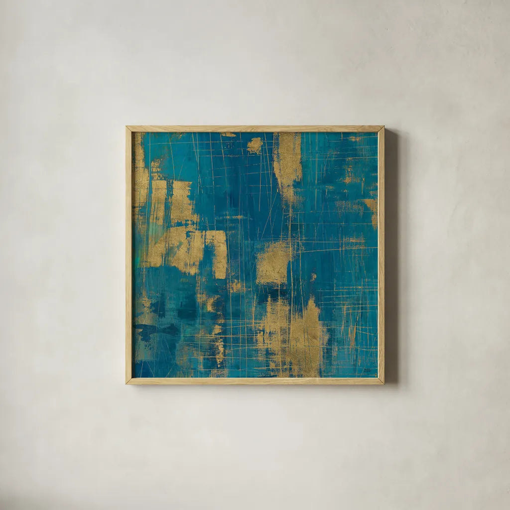 Northern Lights Crop Gold by Melissa Averinos. Shown in a natural wood glass frame for a timeless modern aesthetic. Available as an archival giclee rolled canvas, fine art paper, or poster print. SKU 24450a.