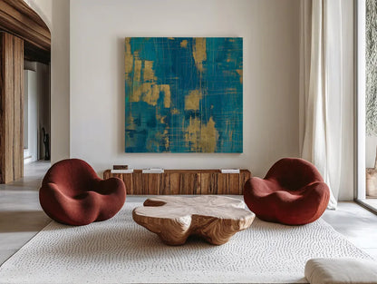 Northern Lights Crop Gold by Melissa Averinos. Shown as extra-large giant wall art in a modern living room. Available as an archival giclee rolled canvas, fine art paper, or poster print. SKU 24450a.