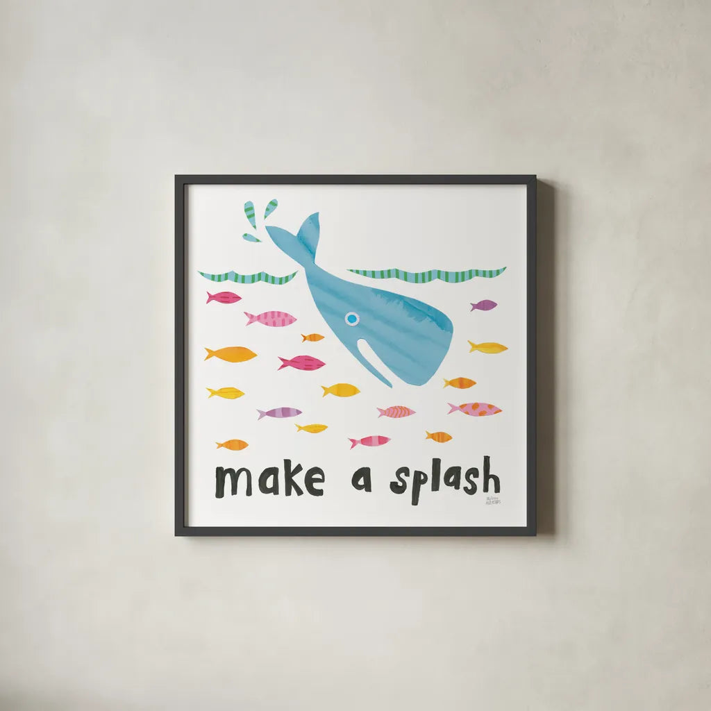 Ocean Splash I by Melissa Averinos. Shown in a sleek black glass frame for a contemporary gallery look. Available as an archival giclee rolled canvas, fine art paper, or poster print. SKU 35974a.