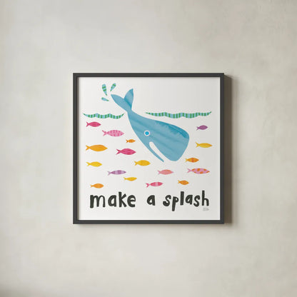 Ocean Splash I by Melissa Averinos. Shown in a sleek black glass frame for a contemporary gallery look. Available as an archival giclee rolled canvas, fine art paper, or poster print. SKU 35974a.