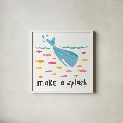 Ocean Splash I by Melissa Averinos. Shown in a crisp white glass frame for a clean and minimalist style. Available as an archival giclee rolled canvas, fine art paper, or poster print. SKU 35974a.